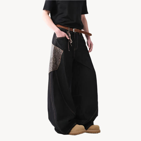 Y2K Leopard Patchwork Baggy Jeans